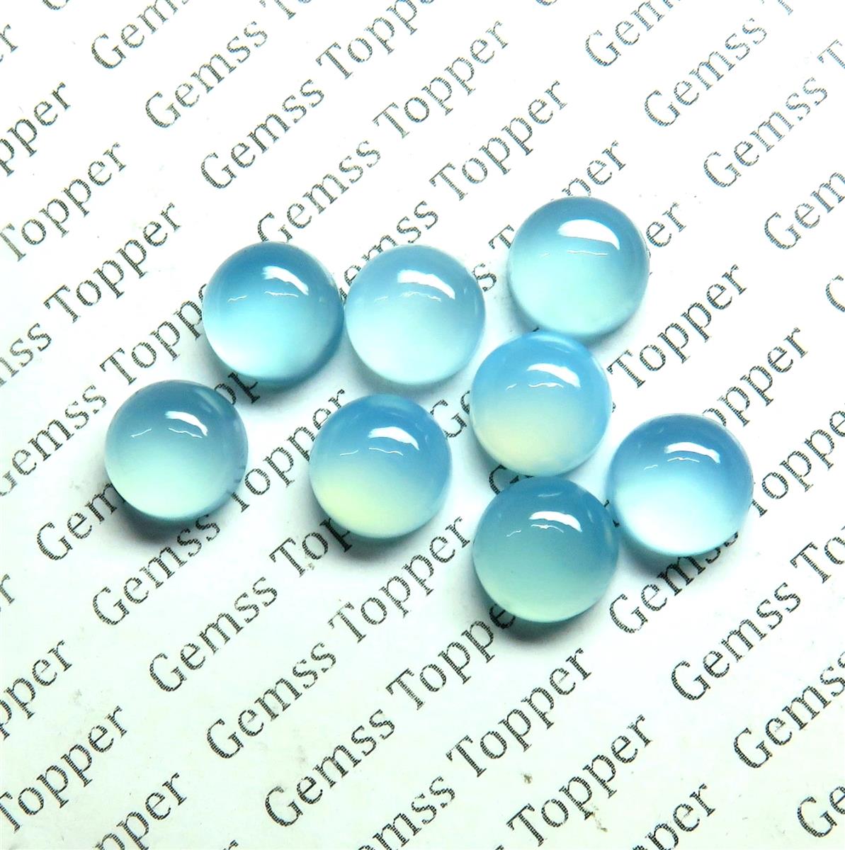 Blue Topaz  Chalcedony 8x8 mm Round Cabochon